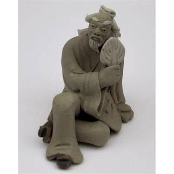 2.5 in. Mud Man Holding Fan Miniature Ceramic Figurine