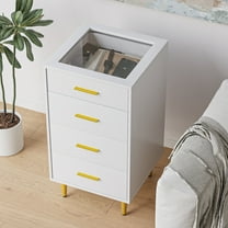 Algherohein 4 Drawer Dressers for Bedroom,Chest of Drawers with Glass Desktop,White