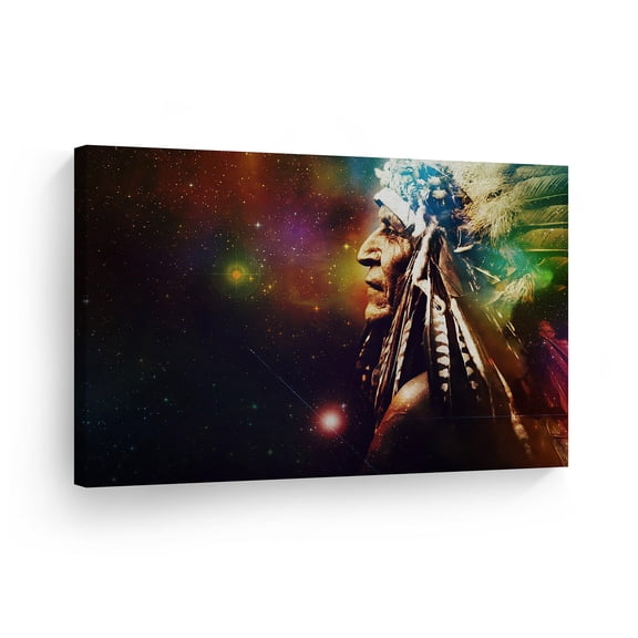 Smile Art Design Indian Wall Art Old Native American and The Space Canvas Print Home Decor Decorative Artwork Living Room Bedroom Office Wall Decor Ready to Hang Made in USA - 11x17