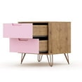 thumbnail image 5 of Manhattan Comfort Rockefeller Mid-Century Modern 2 Drawer Bedroom Nightstand, 20.08", Nature/Rose Pink, 5 of 5
