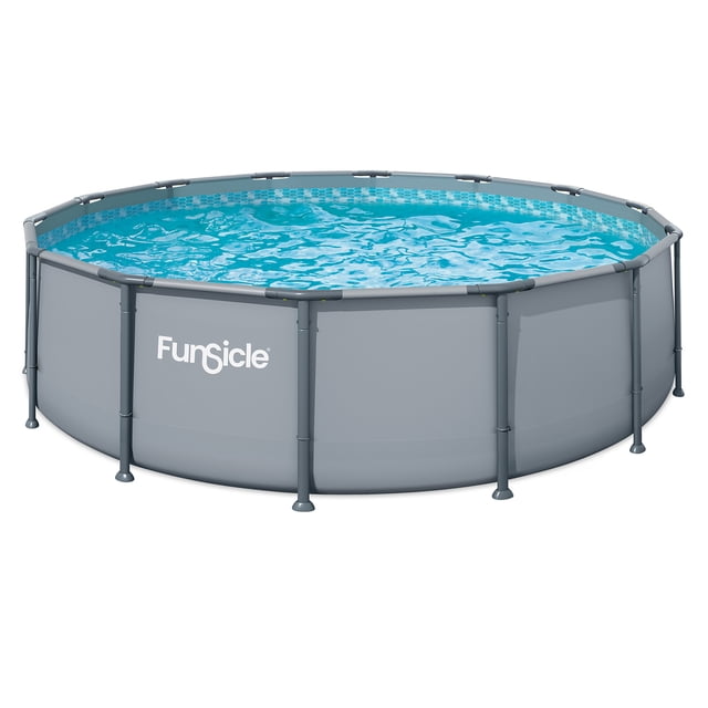 Funsicle Piscine hors Terre Oasis 14 Pieds x 42 Pouces avec Pompe, Cadre Rond - Gris Froid