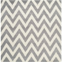 SAFAVIEH Cambridge Kaitlyn Zig Zag Stripes Wool Area Rug, Silver/Ivory, 10' x 10' Square