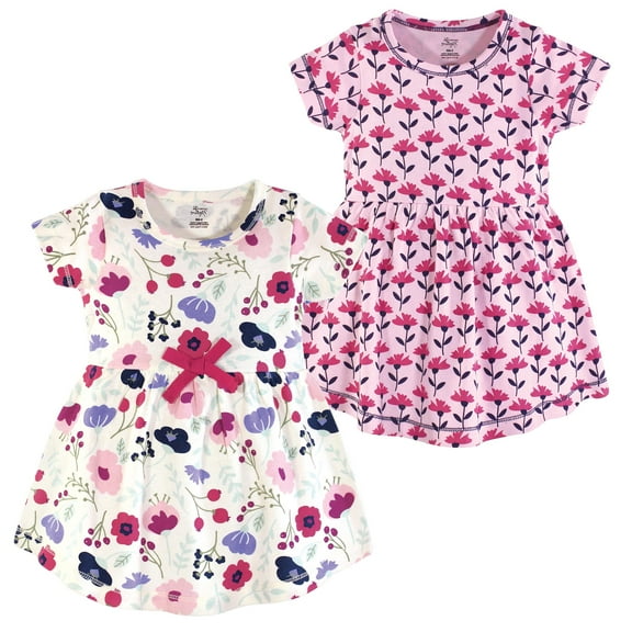 Luvable Friends Touched by Nature Short-Sleeve Dresses 2pk, Blushing Bloom, 0-3M