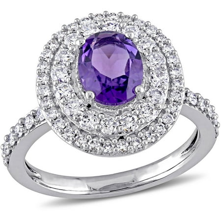 Tangelo 1-1/5 Carat T.G.W. Oval-Cut Amethyst and 7/8 Carat Diamond 14kt White Gold Double Halo Ring