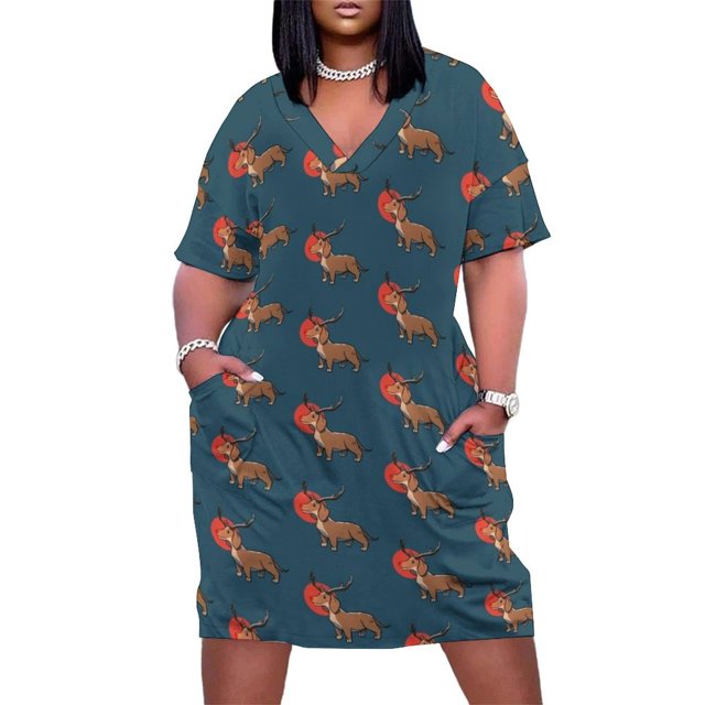 Rudog Reno Dachshund vestido suelto con bolsillos vestidos elegantes tallas grandes vestido de verano mujeres coreanas