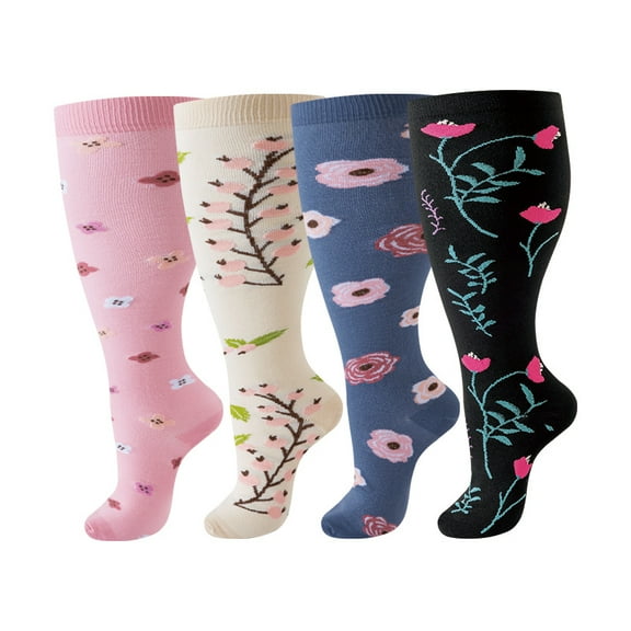 4 Pairs Plus Size Candy Color Spring Summer Color Leg Support Socks Compression Socks For Men And Women High Stretch Outdoor Sport Leg Support Stockings, Running, Athletic, Nursing 2XL-4XL