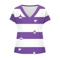 thumbnail image 6 of Nmnitkp Women's Tops, Tees & Blouses Star Striped Print V-Neck Roll Cuff Short Sleeve T-Shirt, Loose Fit Casual Summer Tops for Daily Wear Purple,L, 6 of 6