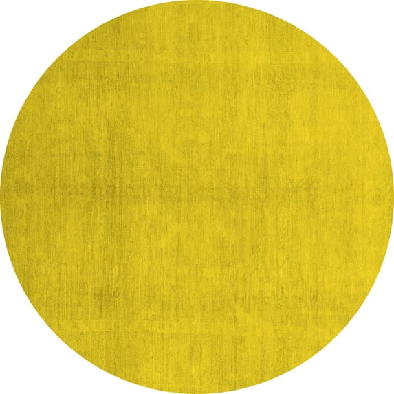 Ahgly Company Indoor Round Oriental Yellow Modern Area Rugs, 7' Round
