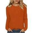 thumbnail image 2 of Aobny Orange Blouses for Women Long Sleeve Crew Neck Tops Waffle Knit Pullover with Pocket Teacher Shirt,XXL, 2 of 7