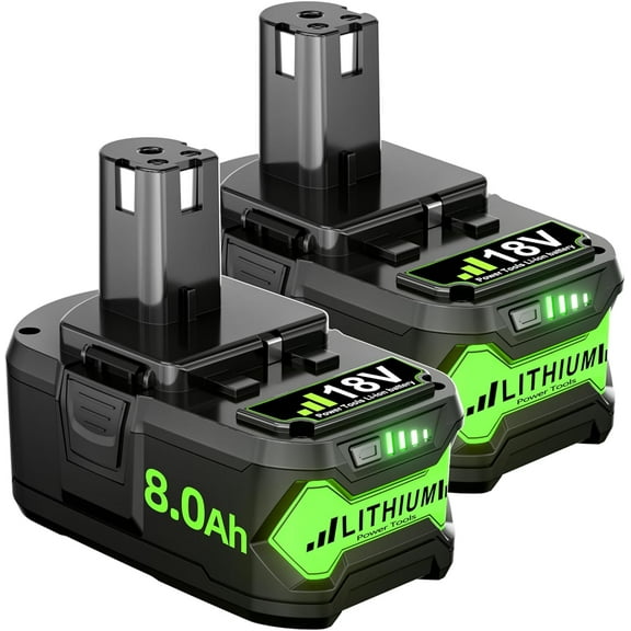 2Pack 18V 8.0 Ah HIGH Capacity Battery for Ryobi ONE  System P102 P103 P105 P107 P108 P109 P122 18-Volt w/LED Gauge Indicator Cordless Tool Battery