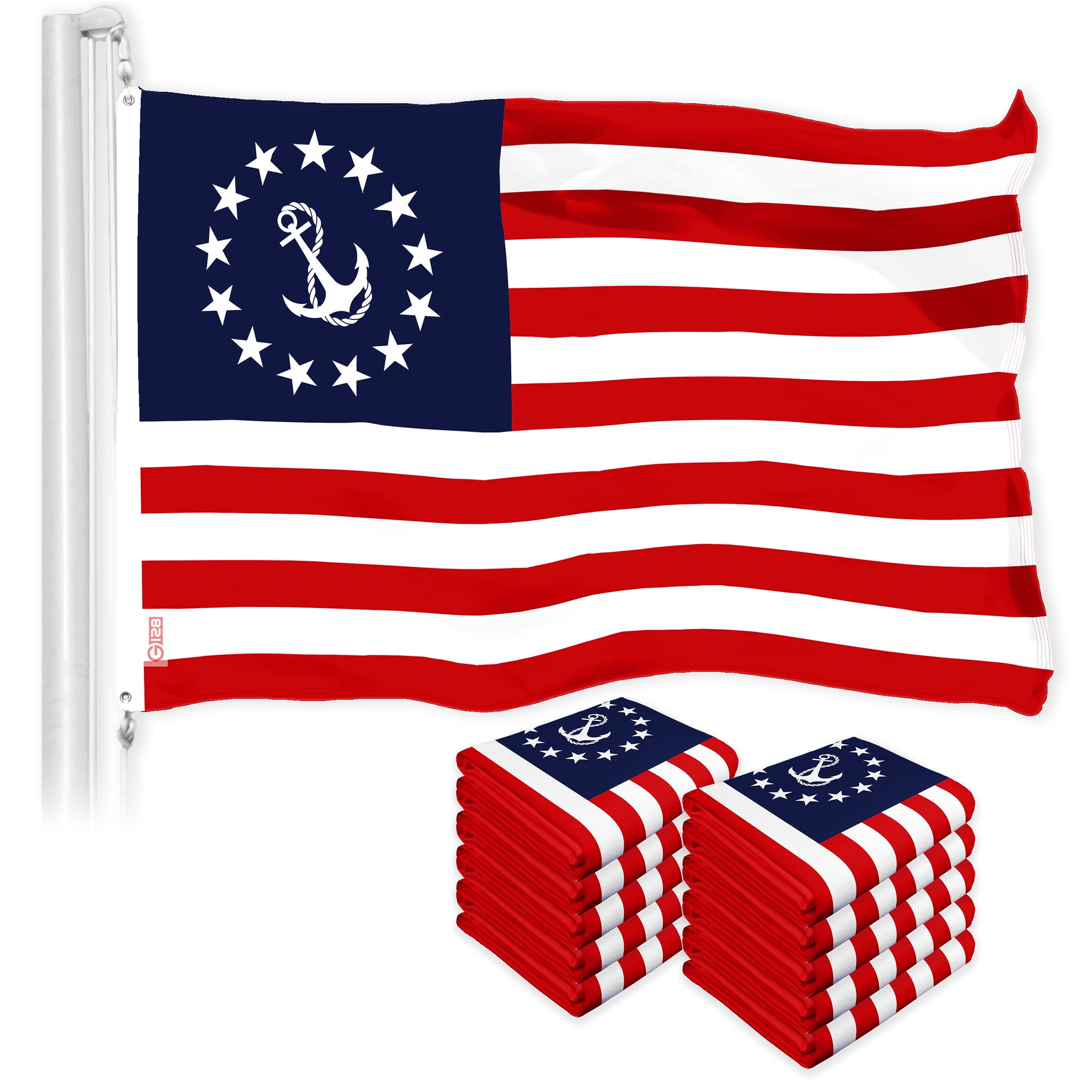 G128 10 Pack: American USA Yacht Ensign Flag 3x5 Ft LiteWeave Pro Series  Printed 150D Poly Nautical Flag, Indoor/Outdoor, Vibrant Colors, Brass  Grommets, Thicker and More Durable Than 100D