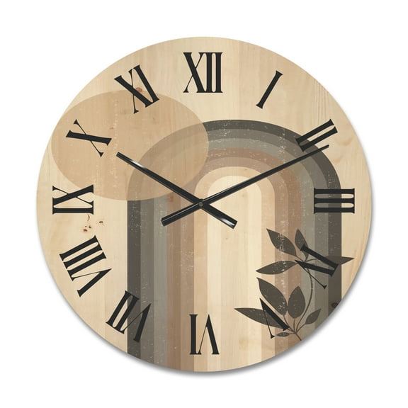 Designart 'Abstract Rainbow Moon and Sun In Earth Tones III' Modern Wood Wall Clock