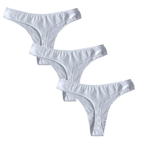 Scyoekwg Thongs for Womens Thong Low Waisted Solid Color Ladies Panties Fashion Breathable Bikini Underwear Hipster Panties T-back Underpants Pack of 3(White XL)