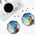 thumbnail image 4 of Honeii Blue Sky Winged Cat print Leather Coaster Set of 4, ideal for safeguarding your furniture from drinks spills and effortless cleanup-Octagon, 4 of 6
