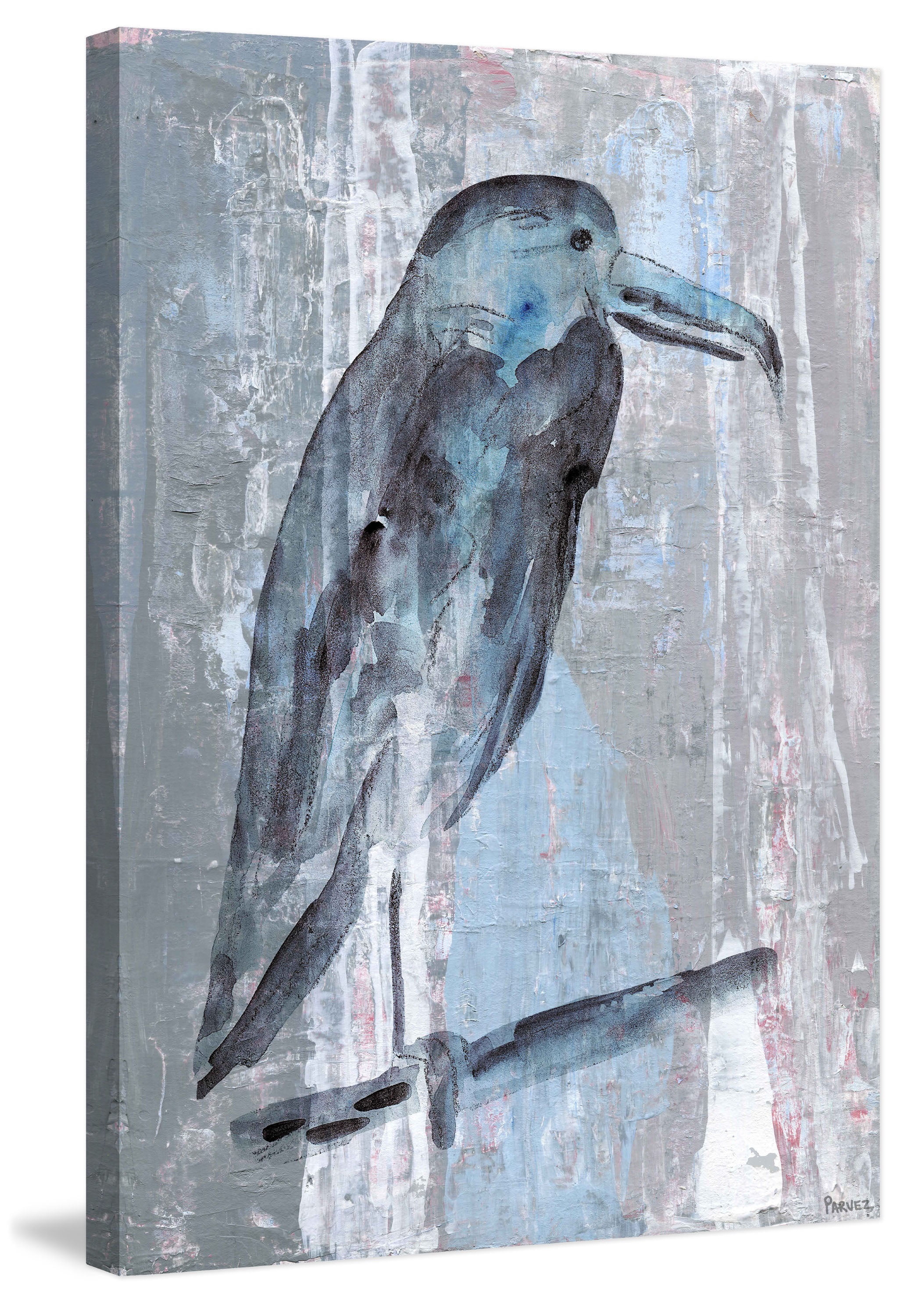 "Blue-Grey Bird" Painting Print on Wrapped Canvas
