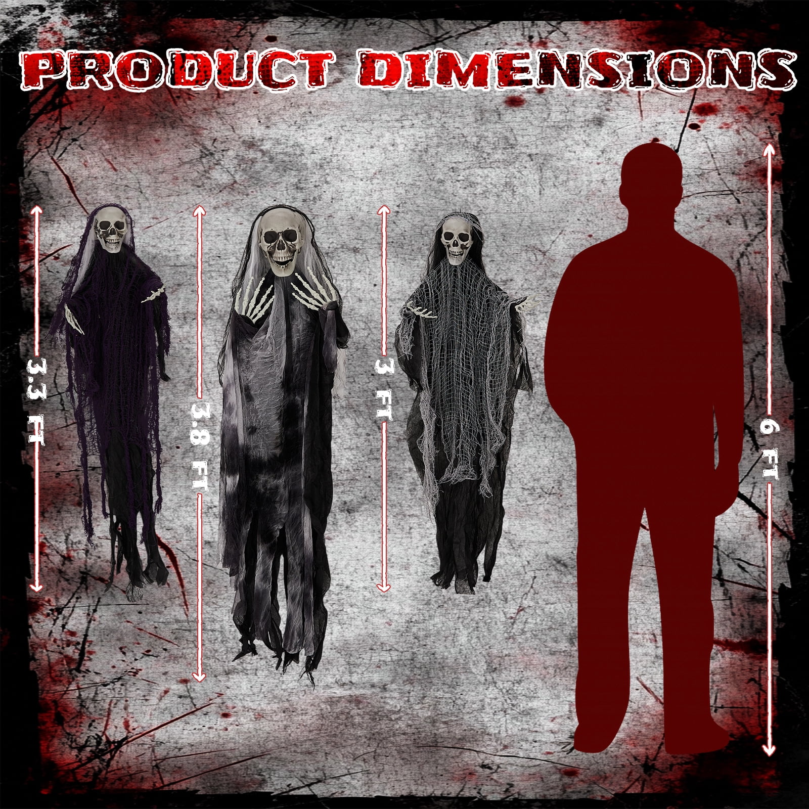 Astoutdoor 3 Pack Hanging Halloween Skeleton Ghosts Decorations, Grim Reapers for Outdoor Decor, 12.99 in