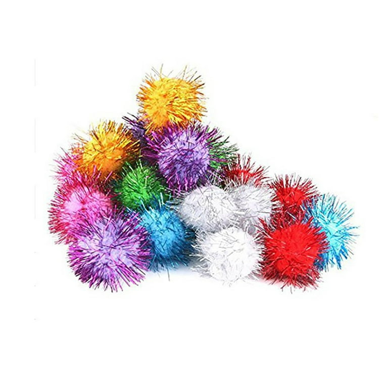SPRING PARK 100Pcs Glitter Pom Pom Balls Sparkle BallsBird Parrot Squirrel  Hamsters Favorite Toy Tinsel Pom Poms - Assorted Color 