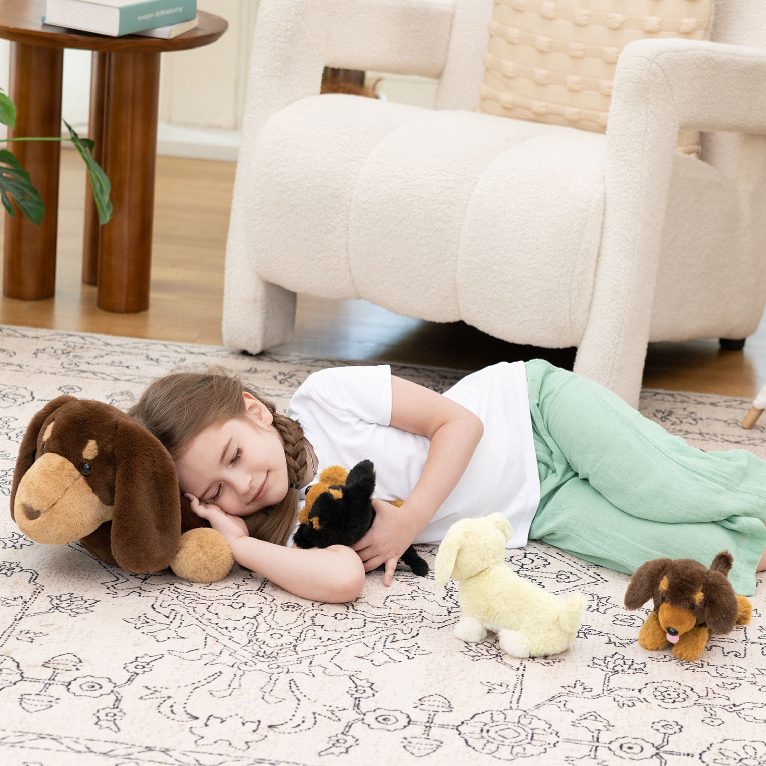 Tezituor 4Pcs Dachshund Stuffed Animal 18'' Mommy Stuffed Weiner Dog with 3 Puppies Plush Toy