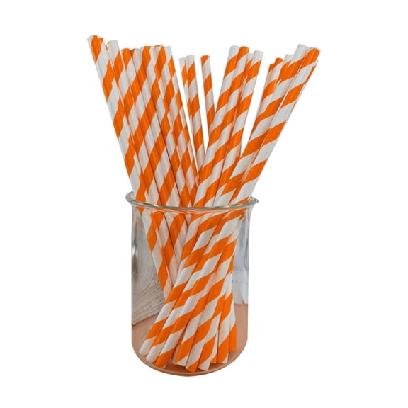 JHyouerji Disposable Paper Straws 100 Pack Orange Thick Break Resistant Single Use Eco Friendly Drinking Straw for Drinks Party Daily Use