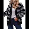thumbnail image 2 of Suéter de Invierno de Punto Holgado con Rayas y Mangas Farol para Mujer, Moda de Otoño Gris Negro M, 2 of 10