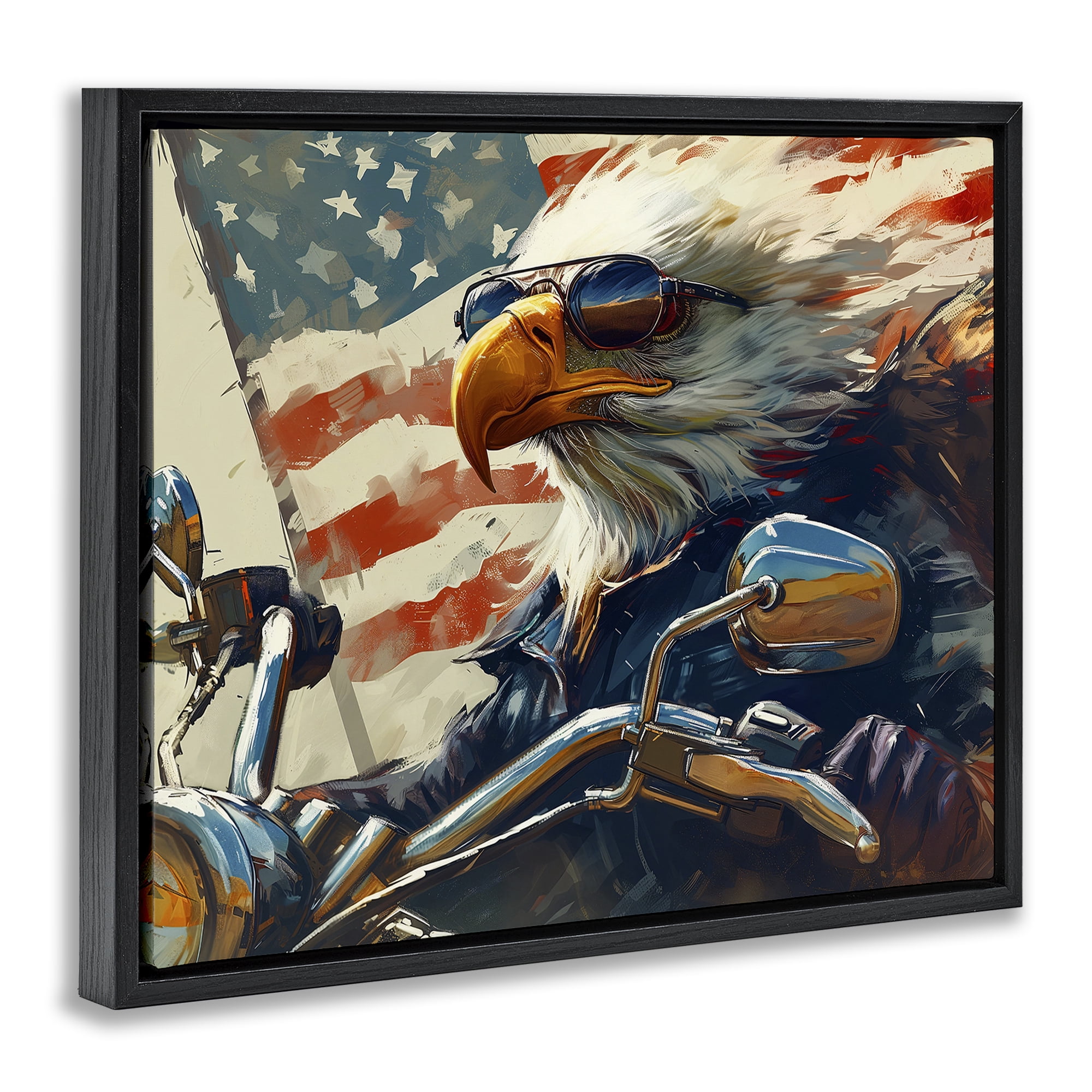 Stupell Industries Patriotic Bald Eagle Animals & Insects Painting Black Floater Framed Canvas Art Print Wall Art, 31 x 25