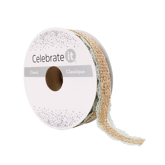 12 Pack: 3/4" x 5yd. Faux Burlap & Lace Ribbon by Celebrate It Classic