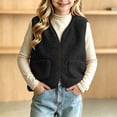 thumbnail image 6 of LIaqionyy Girls Fleece Vest V Neck Sleeveless Outerwear Kids Casual Lightweight Button down Sherpa Waistcoat with Pocket, 6 of 8