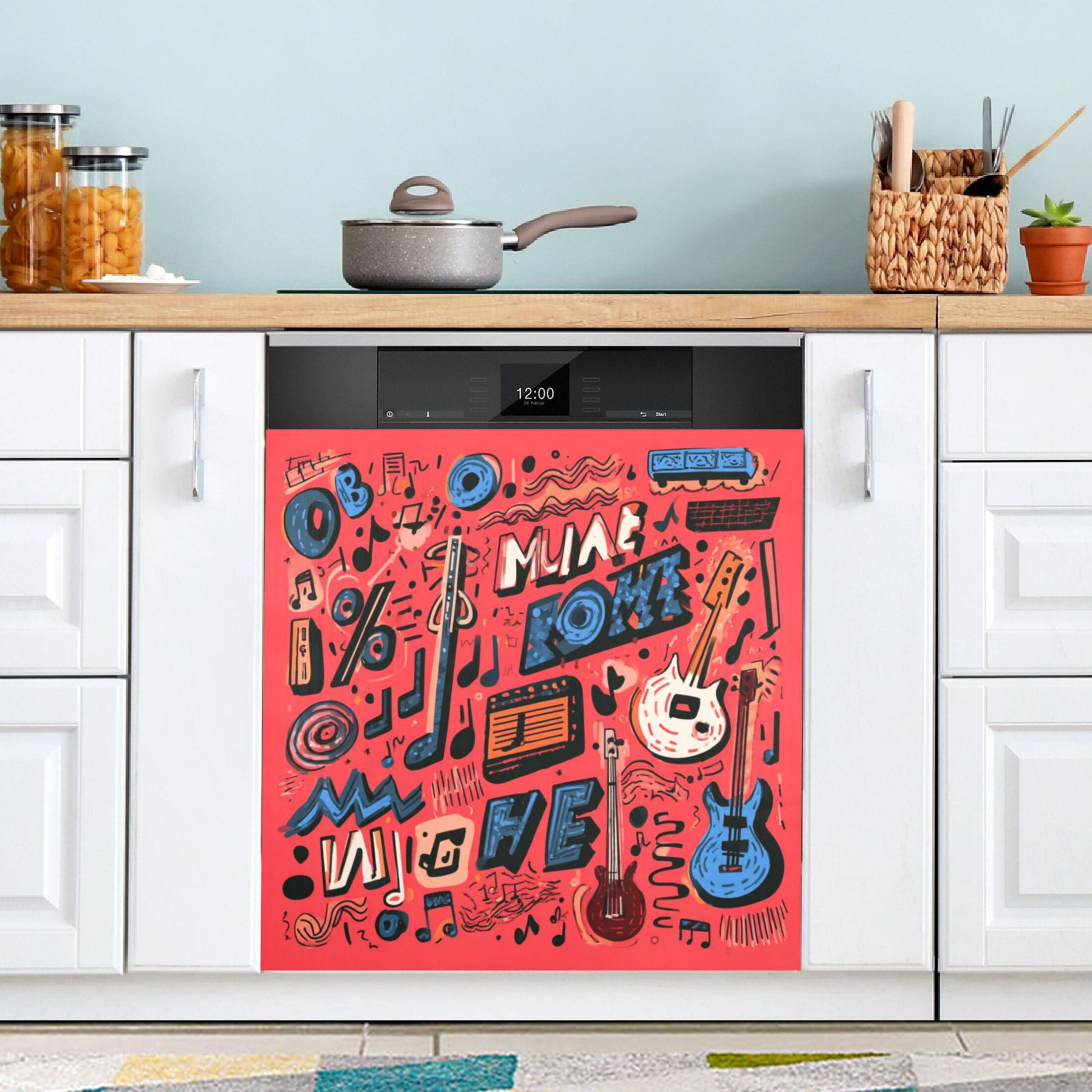 IAUYY Magnetic decorative sticker - 23x26 Inch PVC Refrigerator Decorative Cover, Removable DIY Art for Kitchen Appliances Graffiti Bass Clef Symbol