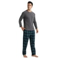 thumbnail image 3 of LNFINTDO Mens Pajama Sets Long Sleeve Thermal Shirts Flannel Pajama Bottoms Mens Sleep Loungewear Sets Soft Warm Plaid Pj Set for Men, Grey & Green Plaid, Medium, 3 of 6