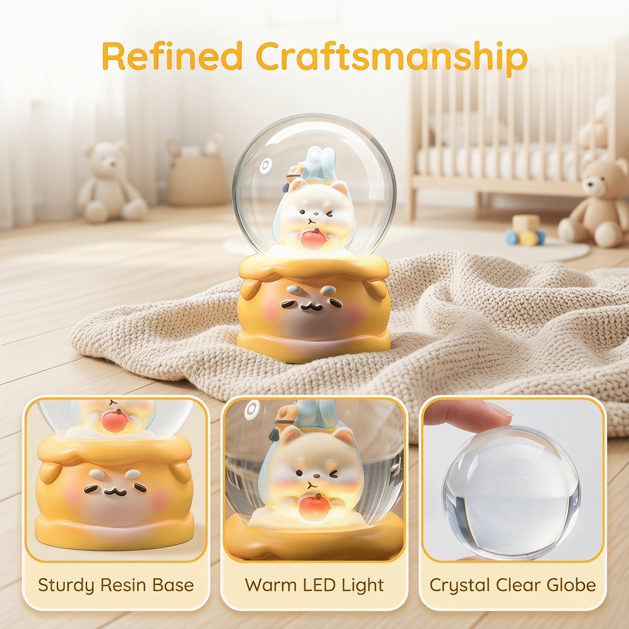 Unique Bargains Cartoon Light Up Crystal Ball Resin Snow Globe LED Sphere Orange Style A
