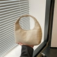 thumbnail image 1 of Bolso de poliéster tejido a mano | Bolso de hombro ligero a rayas | Bolso de mano informal y compacto para uso diario, viajes y compras | Monedero de tela caqui blanca con detalles decorativos, 1 of 6