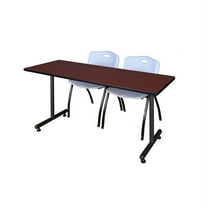 Regency 66" x 30" Kobe Training Table- Mahogany and 2 "M" Stack Chairs- Grey