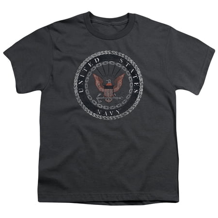 Navy - Rough Emblem - Youth Short Sleeve Shirt - Medium