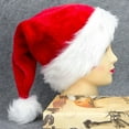 thumbnail image 3 of Extra Thick Plush Santa Hat, Soft Comfortable with Large Pom-Pom, 25" Circumference One-Size-Fit-Most, for Holiday Parties & Family Gatherings, 3 of 5