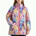thumbnail image 3 of YunPes Girls Long Fleece Lined Jacket Colorful Pattern Hooded Windproof Warm Coat with Pockets Teen Winter Outdoor Windbreaker, 3 of 7
