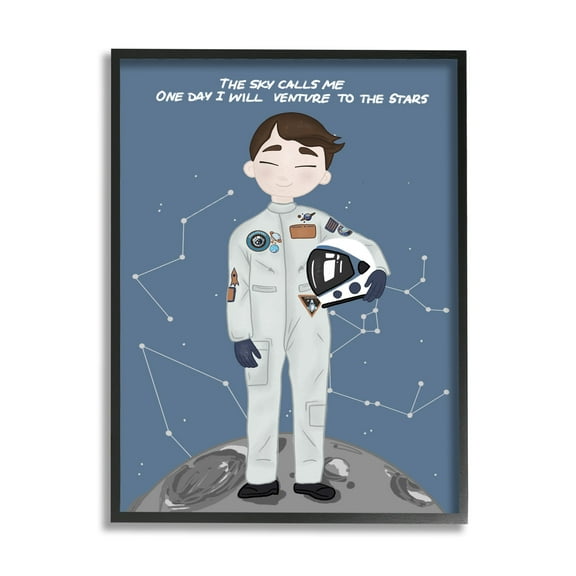 Stupell Industries One Day Venture to Stars Boy Astronaut Moon Graphic Art Black Framed Art Print Wall Art, 11x14, by Birch&Ink