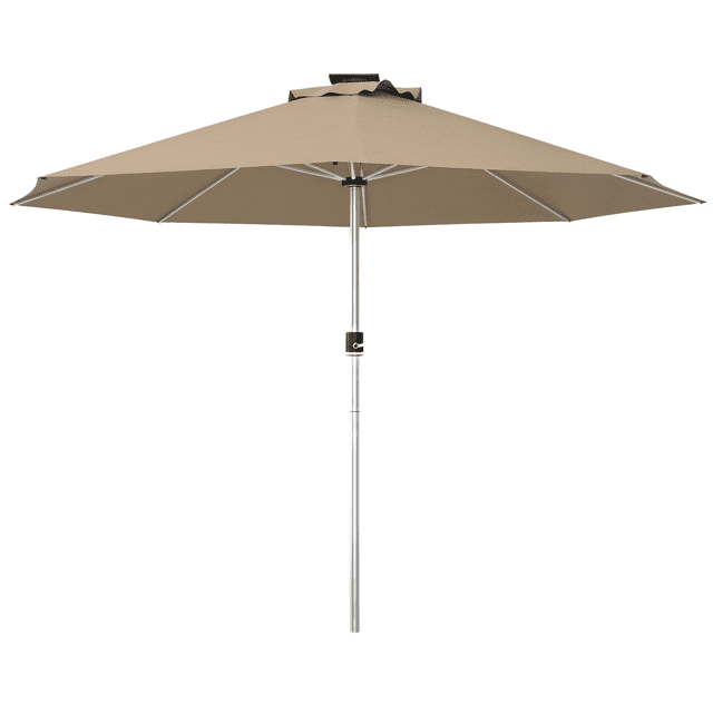 Outsunny Outdoor Lighted Patio Umbrella with Solar & USB Charging, Khaki