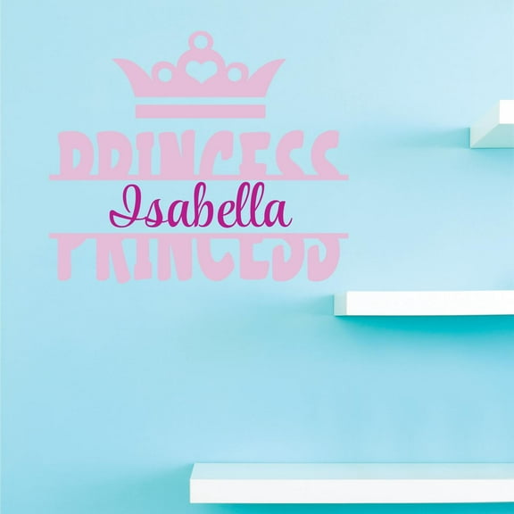 Personalized Name Vinyl Decal Sticker Custom Initial Wall Art Personalization Decor Sticker Castle Crown Princess Faiytale Girl Bedroom Pink Purple 10 Inches X 10 Inches
