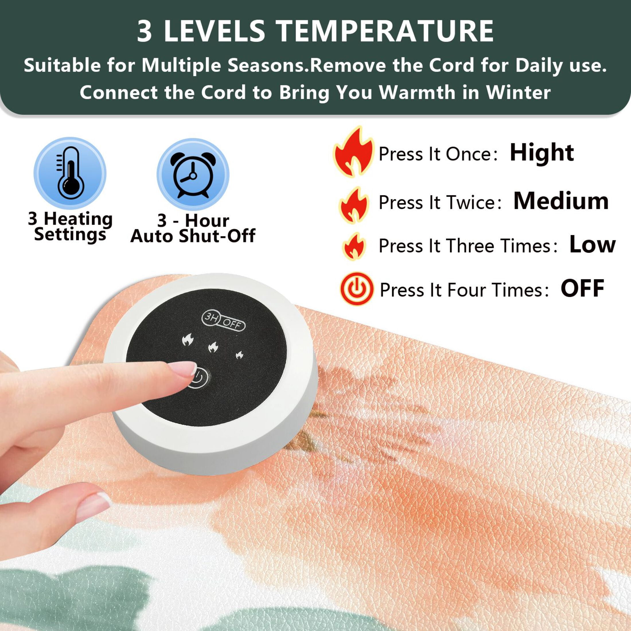 Large Heated Desk Mat Mouse Pad 31.5"x13"PU Leather Graphene Heating Desk Warmer with 3 Temperature Settings 110V US Plug Non-Slip Warm Pad for Home, Office, and Gaming Sage Green Floral Print