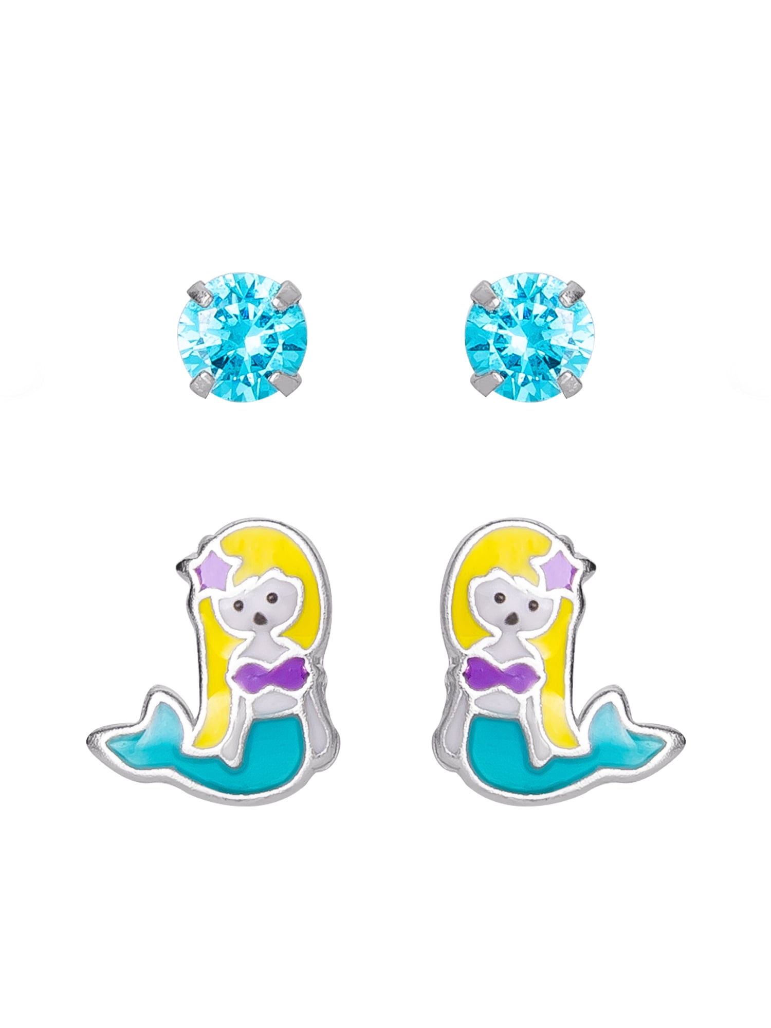 Sterling Silver Crystal Mermaid Stud Earring Set