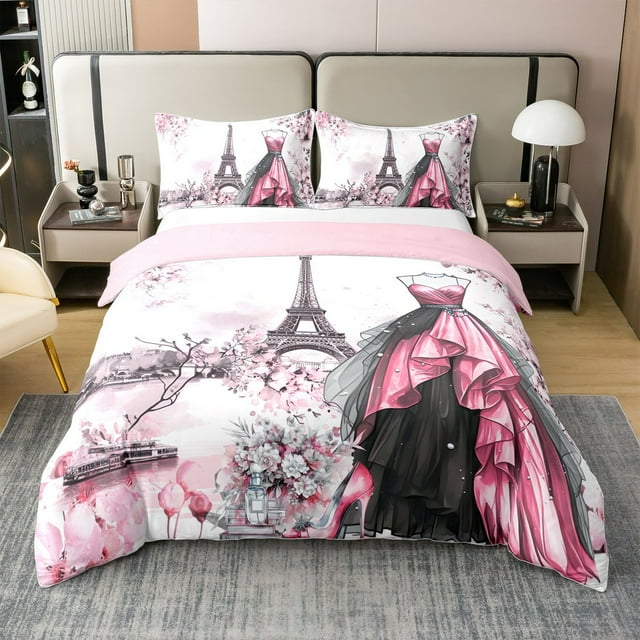 Erosebridal Robe de Mode Housse de Couette 100 % Coton Taille Grand, Ensembles de Literie Florale Aquarelle Taille Grand, Décoration de Princesse, Réversible (Sans Couette)