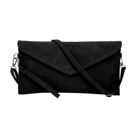 Women's Faux Suede evening Clutch bag shoulder Handbag messenger envelope bags Black