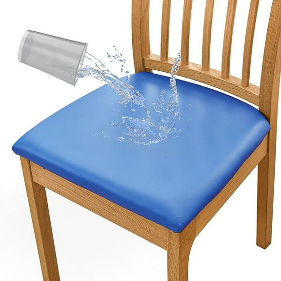 Nvzi -b Waterproof PU Leather Seat Covers for Dining Chairs, 2 Pack Dining Room Chair Seat Covers, Kitchen Chair Seat Covers Protectors 14.17-18.89inch (Dark Blue)