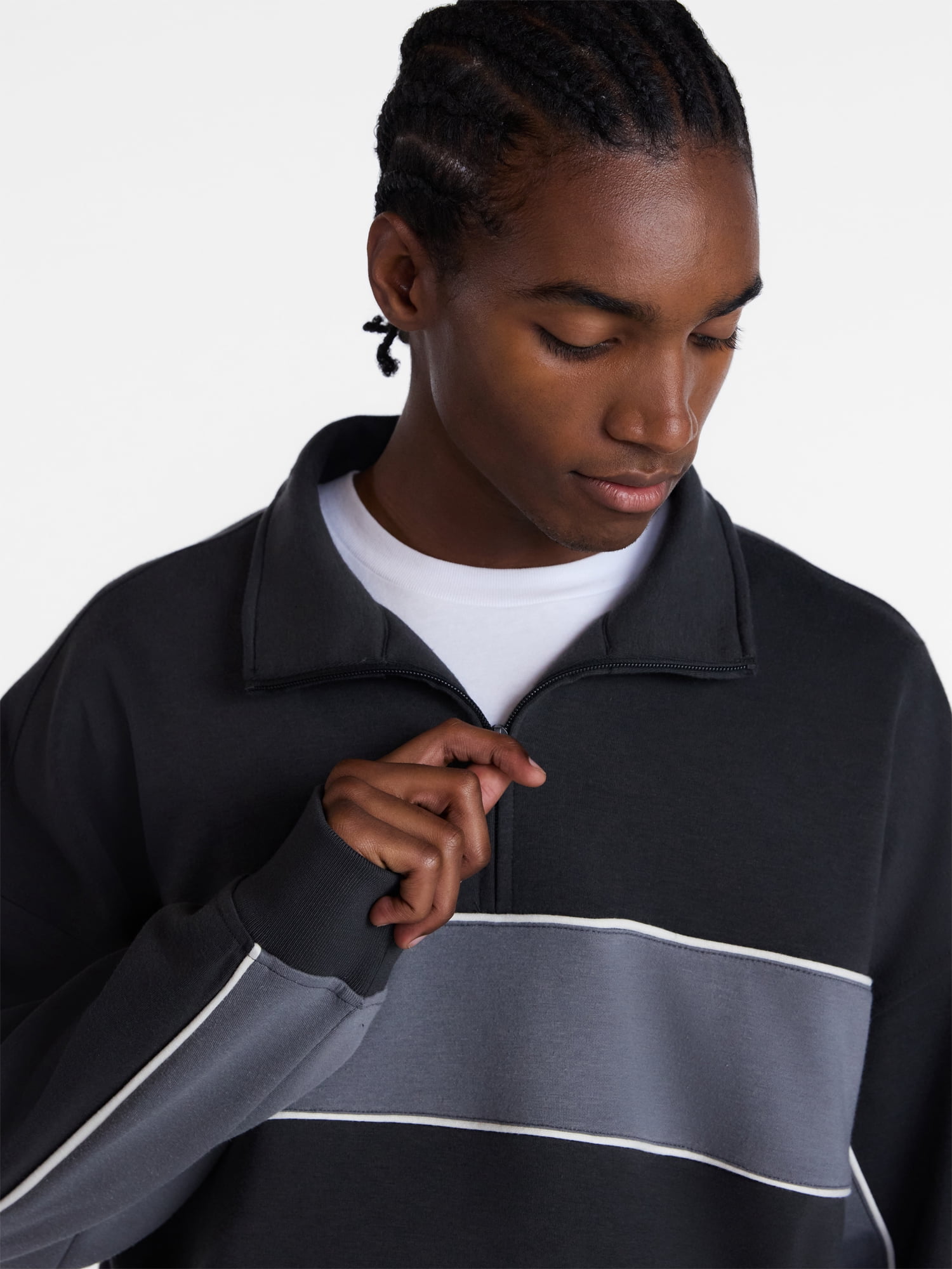 No Boundaries Sporty Quarter Zip Sweatshirt with Long Sleeves, Men's XS-5XB