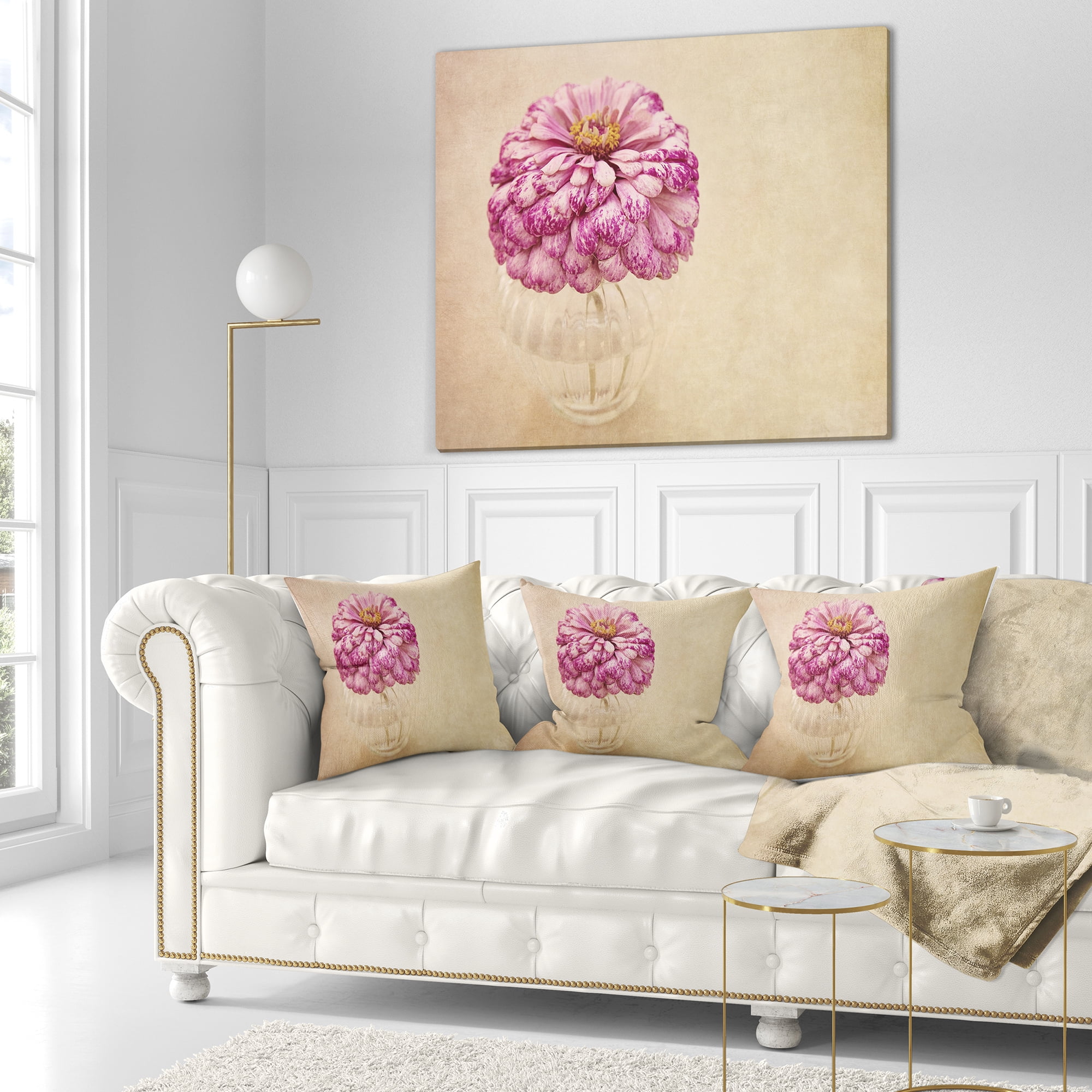 Designart Pink Flower in Vase Watercolor - Floral Throw Pillow - 16x16