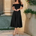 thumbnail image 6 of OSFVNOXV Off Shoulder Dress for Wedding Guest,Summer Trendy Cowl Neck Ruched Flowy Maxi A-Line Formal Prom Evening Gowns, 6 of 6