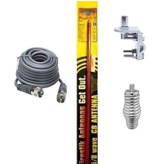 NEW FIRESTIK 2 FS5 R 5FT RED CB ANTENNA, 18FT RG8X COAX, MOUNT, BARREL SPRING