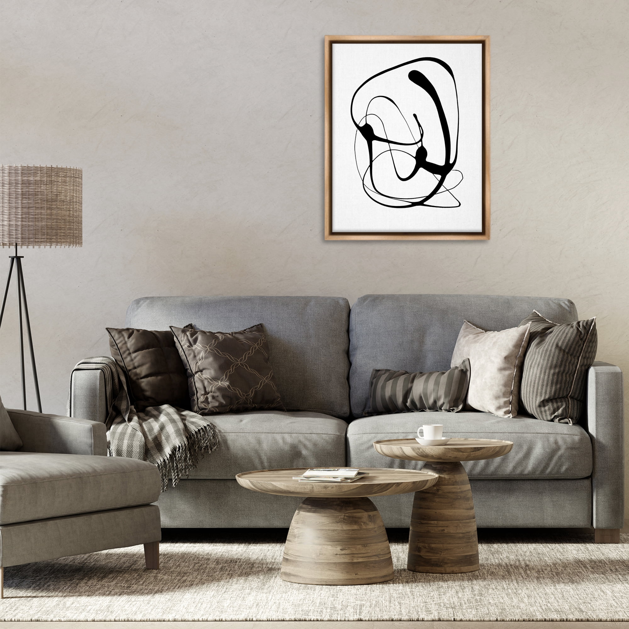 Stupell Industries Black Modern Swirl Abstract Painting Brown Floater Framed Canvas Art Print Wall Art, 25 x 31