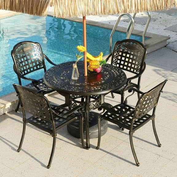 Outdoor Furniture Dining Set 5 Piece Bistro Set All-Weather Rust-Resistant Cast Aluminum Patio Table and Chairs Furniture