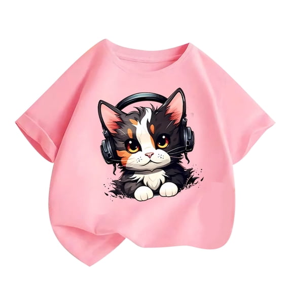 SGFCWSX Girls Short Sleeve Tops, Kids Breathable Crew Neck Graphic Cotton T-Shirt, Casual Summer Tees Pink Size 10-12 Years